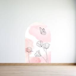 Botanical Watercolor Arch Wall Decal , Removable Flower Home Decor Butterfly Art Nursery Living Room - thumbnail 2