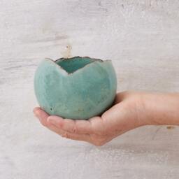 Set Of 2 Medium Turquoise Pottery Handmade Round Planters For Indoor Or Outdoor, Cacti Succulent Planters, New Home Gift - thumbnail 2