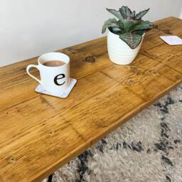 Rustic Coffee Table Reclaimed Scaffold Board With Steel Hairpin Legs - thumbnail 3