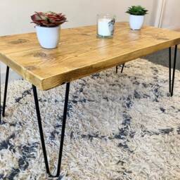 Rustic Coffee Table Reclaimed Scaffold Board With Steel Hairpin Legs - thumbnail 2