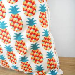 Cushion Cover 40 X cm, White Fabric Printed With Pineapple, Green Red Orange, Interior Decoration, Trendy, Exotic, Tropical, Fruits - thumbnail 3