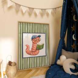 Book Worm - Bright Boys Room Toddler Poster Playroom Print Modern Toddler Decor - thumbnail 2