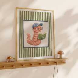 Book Worm - Bright Boys Room Toddler Poster Playroom Print Modern Toddler Decor - thumbnail 1