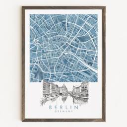Berlin Map Hand Painted Watercolor Print Germany City Block Plan - Art Print Anniversary Wedding Graduation Gift European Travel - thumbnail 1
