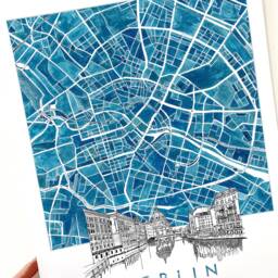 Berlin Map Hand Painted Watercolor Print Germany City Block Plan - Art Print Anniversary Wedding Graduation Gift European Travel - thumbnail 3