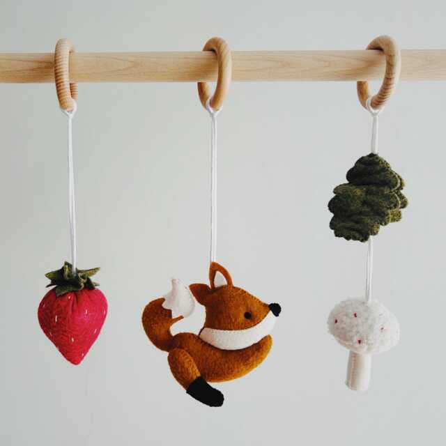 Woodland Baby Gym Hanging Toys Felt Fox, Mushroom, Strawberry - image 1