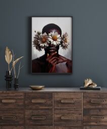 Black Man Art Print Floral Portrait, Fine Paper - Frame Not Included - thumbnail 1