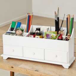 Wooden Desk Organizer Multi-Purpose Cosmetic Storage Box With Drawers & Compartments - thumbnail 2