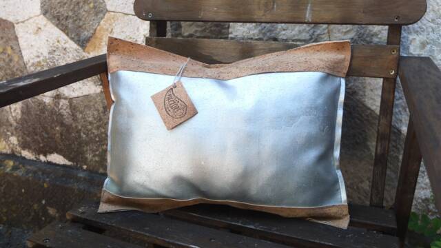 Sofa Cushion Cover Made With Vegan Leather, Natural Christmas Ideas, Silver Decorative Pillow, Portuguese Cork Leather Throw Pillow - image 1
