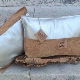 Sofa Cushion Cover Made With Vegan Leather, Natural Christmas Ideas, Silver Decorative Pillow, Portuguese Cork Leather Throw Pillow - thumbnail 2
