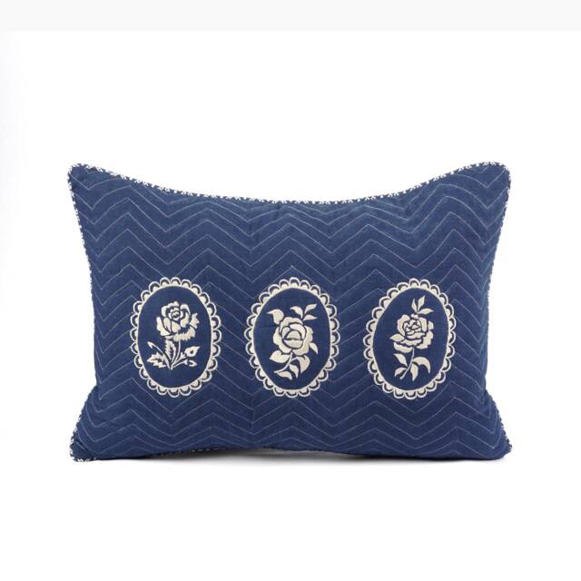 Indigo/Dark Blue Dominoterie Embroidered Cotton Pillow Cover, Sizes Available - image 1