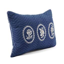 Indigo/Dark Blue Dominoterie Embroidered Cotton Pillow Cover, Sizes Available - thumbnail 2