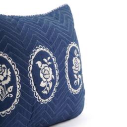 Indigo/Dark Blue Dominoterie Embroidered Cotton Pillow Cover, Sizes Available - thumbnail 3