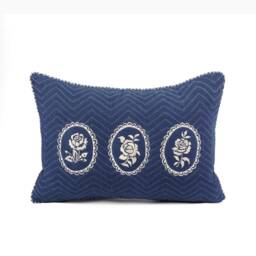Indigo/Dark Blue Dominoterie Embroidered Cotton Pillow Cover, Sizes Available - thumbnail 1