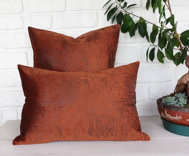 Terracotta Velvet Pillow Cover - Rustic Bohemian Throw Cushion - image 1