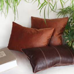 Terracotta Velvet Pillow Cover - Rustic Bohemian Throw Cushion - thumbnail 4