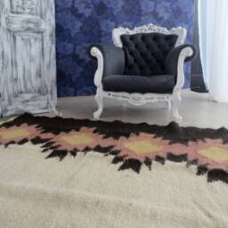 Handwoven Wool Rug Scandinavian Flower Print, 75x87 - thumbnail 3