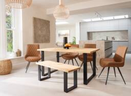 Calia Style Industrial Dining Table Square-Frame Legs Rustic Wood Cotswold - thumbnail 1