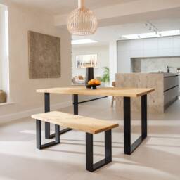 Calia Style Industrial Dining Table Square-Frame Legs Rustic Wood Cotswold - thumbnail 2