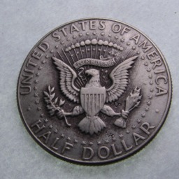Hand Carved Hobo Nickel Love Token Sweetheart Tree, Kennedy Half Dollar - thumbnail 2