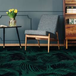 Leafy Palm Tree Darkness Vinyl Flooring, Green Linoleum in Roll, Black Retro Floor Art, Jungle Cover, Sheet - thumbnail 3