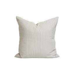 Charcoal Ticking Stripe Pillow, Gray Cream Ticking, Farmhouse Pillow Cover For 20x20 18x18 All Sizes - thumbnail 1