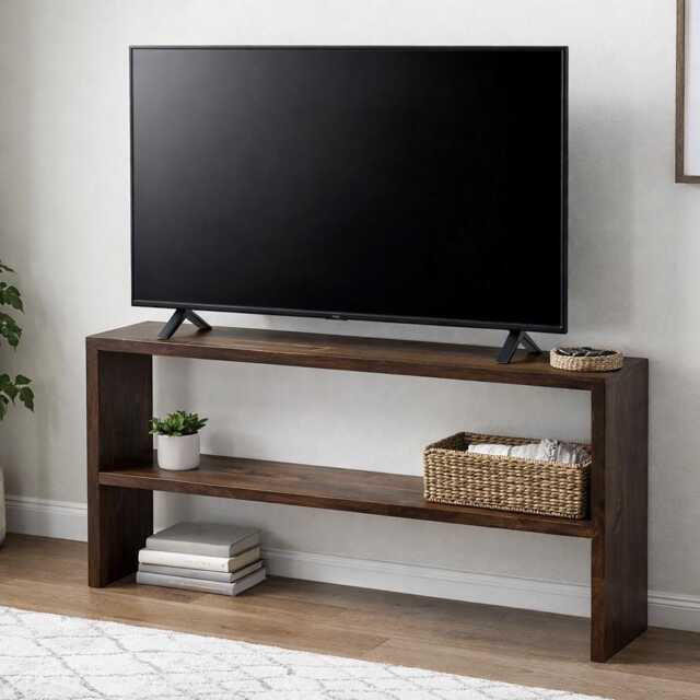 Solid Pine Tv Stand Console Shelf - Handmade Media Unit - image 1