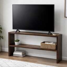 Solid Pine Tv Stand Console Shelf - Handmade Media Unit - thumbnail 1