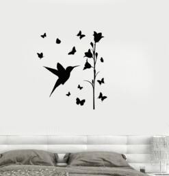 Wall Vinyl Decal Hummingbird Colibri Nectar Flowers Symbol Of Joy & Courage Modern Ethnic Decor - #1088Di - thumbnail 1