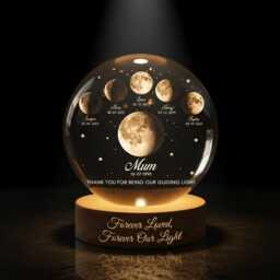 Personalized Multi Moon Crystal Ball Night Light, Custom Family Name Birth Date Lamp, Mom Gift, Led Wooden Base Decor - thumbnail 2
