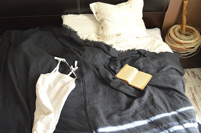 Queen King Size Linen Bed Cover/Large Coverlet Heavy Weight Softened Thick Linen Bedding - image 1