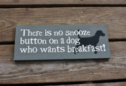 Funny Dog Sign - Reclaimed Wood, Breakfast Humor Wall Art - thumbnail 1
