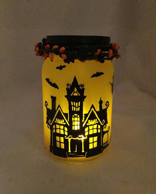 Halloween Mansion Mason Jar Lantern Eerie Flameless Luminaire - image 1