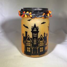 Halloween Mansion Mason Jar Lantern Eerie Flameless Luminaire - thumbnail 2