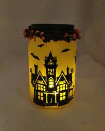 Halloween Mansion Mason Jar Lantern Eerie Flameless Luminaire - thumbnail 1
