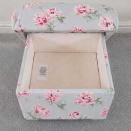 Laura Ashley Fabric Storage Footstool Handcrafted Pouffe Hassock Penrith Josette Duck Egg Truffle - thumbnail 4