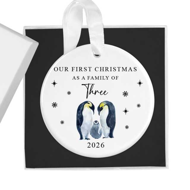 Our First Christmas As A Family Of Three 2026 Bauble, 3 Xmas Ornament, New Baby Gift, Keepsake Decoration, Parents - image 1
