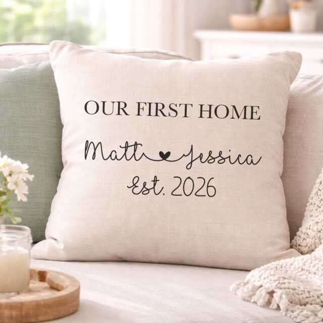 Personalised First New Home Cushion, Gift, Couples Gifts For Couple, Gift Friends, Housewarming Her - image 1