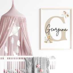 Personalised Unicorn Initial Name Print, & Princess Nursery Wall Art, Decor For Girls Bedroom, Pink Art - thumbnail 3