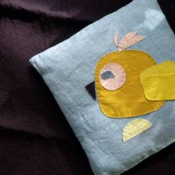 30 X cm Square Linen Cushions For Children With Bird Motif, Handmade, Vegetable Dye - thumbnail 2