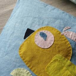 30 X cm Square Linen Cushions For Children With Bird Motif, Handmade, Vegetable Dye - thumbnail 3
