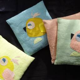 30 X cm Square Linen Cushions For Children With Bird Motif, Handmade, Vegetable Dye - thumbnail 4