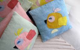 30 X cm Square Linen Cushions For Children With Bird Motif, Handmade, Vegetable Dye - thumbnail 1