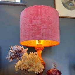 Coral Textured Velvet, Drum Lampshade /Ceiling Shade With A Metallic Brushed Gold Lining - thumbnail 1