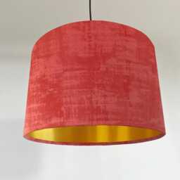 Coral Textured Velvet, Drum Lampshade /Ceiling Shade With A Metallic Brushed Gold Lining - thumbnail 2