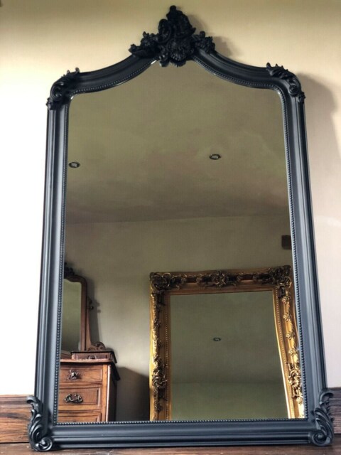 Statement Ornate Leaner Full Length Dress Free Standing French Matte Black Tall Arched Scroll Wall Mirror 6 Ft - image 1