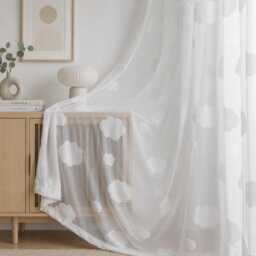 White Cloud Jacquard Sheer Curtains, Light Filtering Voile Drapes, Nordic Style Bedroom Living Room