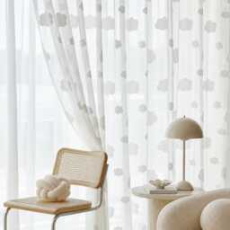 White Cloud Jacquard Sheer Curtains, Light Filtering Voile Drapes, Nordic Style Bedroom Living Room - thumbnail 2