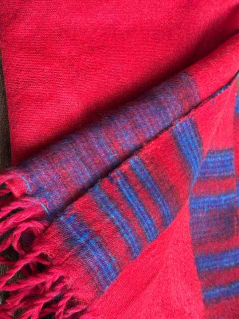 Tibetan Wrap Red Yak Wool Blanket Soft Oversized Shawl/Throw Meditation Handmade Nepal - image 1