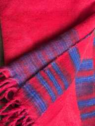 Tibetan Wrap Red Yak Wool Blanket Soft Oversized Shawl/Throw Meditation Handmade Nepal - thumbnail 1